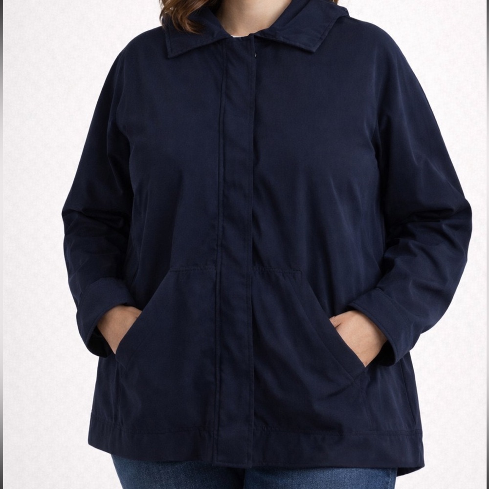 Zenergy by Chico’s Navy Hooded Jacket Lightweight Travel Coat - Size 3 (XXL)